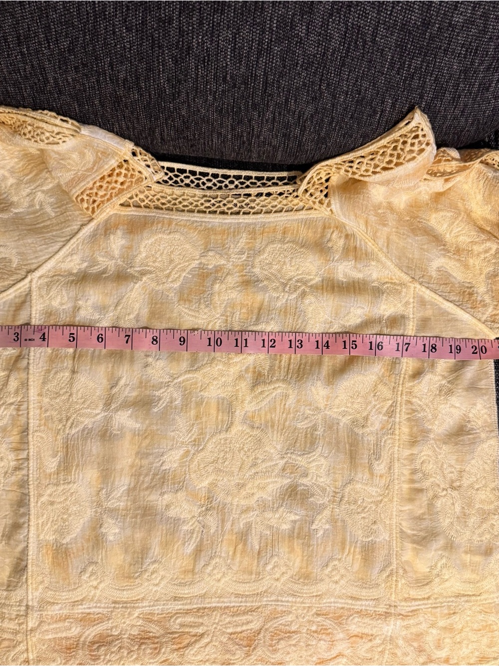 Democracy Yellow Crochet Lace Boho Blouse Top 100% Cotton Size S Cottagecore - Picture 10 of 11